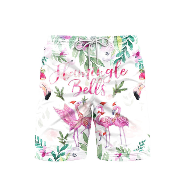 Merry Flamingo On Christmas Day Beach Shorts For Men
