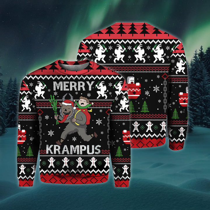 Merry Krampus 3D All Over Print | Unisex | Adult | HP1831-Crewneck Sweatshirt-Gerbera Prints.