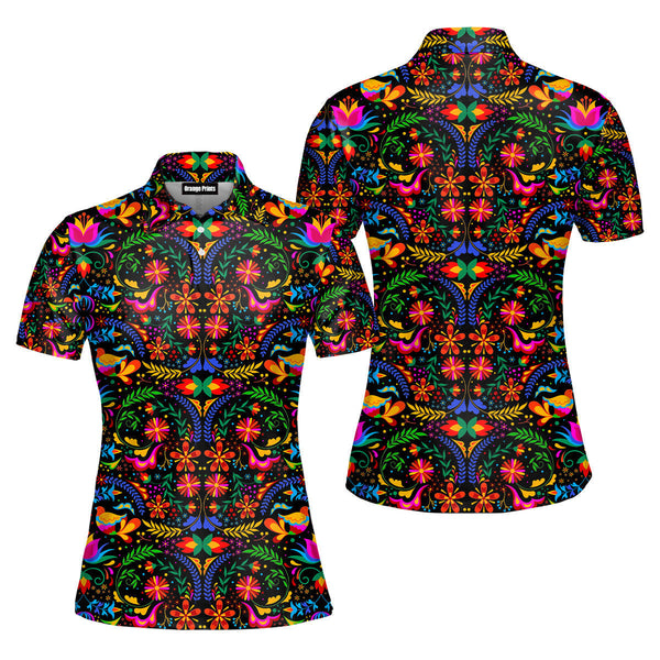 Mexican Flower Traditional Polo Shirt For Women