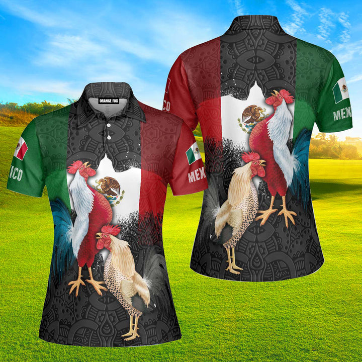 Mexican Rooster Mexican Flag Polo Shirt For Women