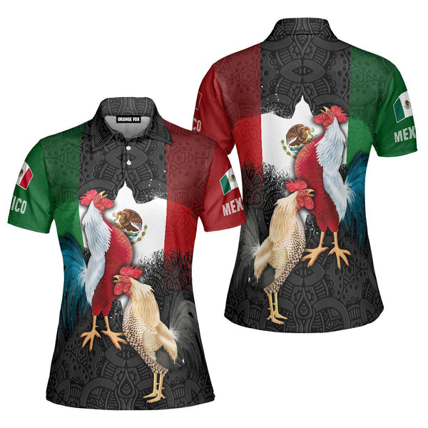 Mexican Rooster Mexican Flag Polo Shirt For Women