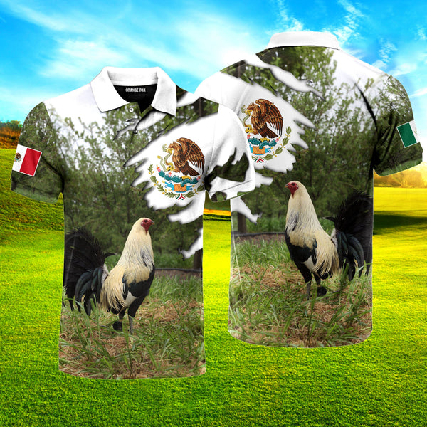 Mexican Rooster in Green Garden Polo Shirt For Men