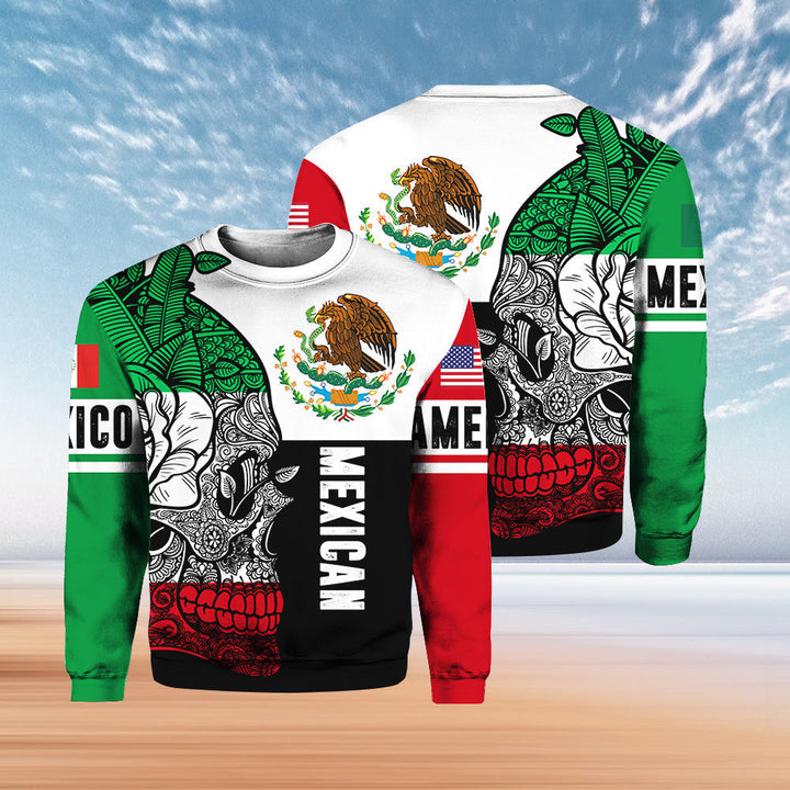 Mexican Skull Mexico 3D All Over Print | Unisex | Adult | HP1344-Crewneck Sweatshirt-Gerbera Prints.