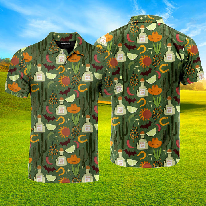 Mexican Tequila Cactus Snake Cowboy Green Polo Shirt For Men