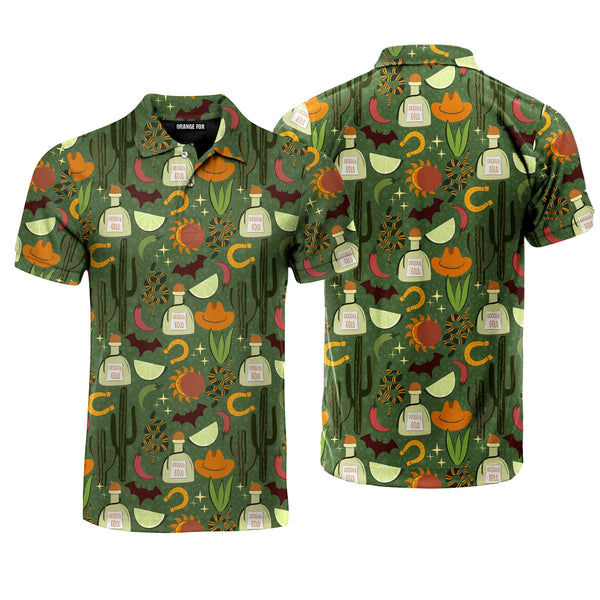 Mexican Tequila Cactus Snake Cowboy Green Polo Shirt For Men