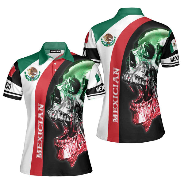 Mexico - Gift for Women, Mexican - Mexican Flag Skull Polo Shirt