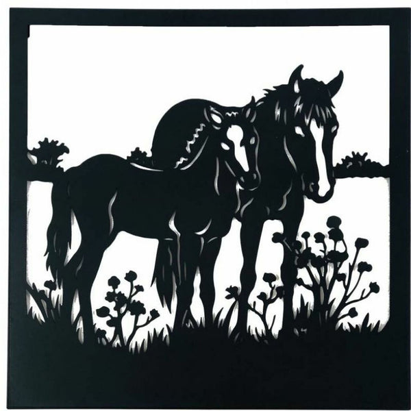 Mother & Foal Horses Cut Metal Sign | MS1197-Black-Gerbera Prints.
