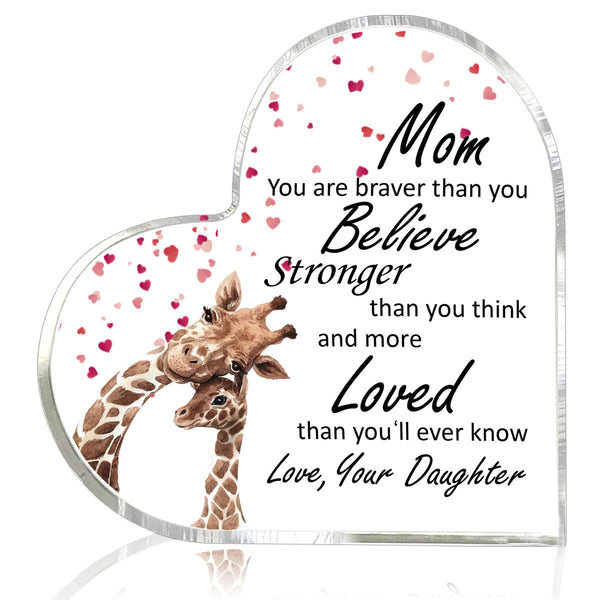 Mother's Day Giraffe Mom And Daughter Hearts Heart Shaped Acrylic Plaque Gift For Mom & For Dad HA1102-Colorful-Gerbera Prints.
