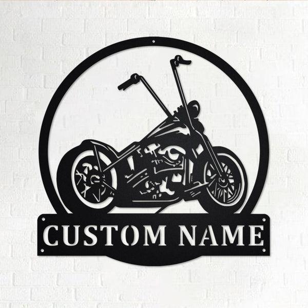 Motorcycle Metal Wall Art, Personalized Biker Name Sign Decoration For Room, Motorcycle Home Decor, Custom Motorcycle, Biker Gift Custom Cut Metal Sign | MN1725-Black-Gerbera Prints.