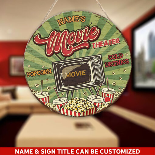 Movies Popcorn Cold Drinks Custom Round Wood Sign | Home Decoration | Waterproof | WN1097-Colorful-Gerbera Prints.
