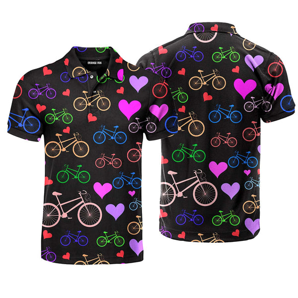 Multicolored Bikes And Hearts Polo Shirt For Men