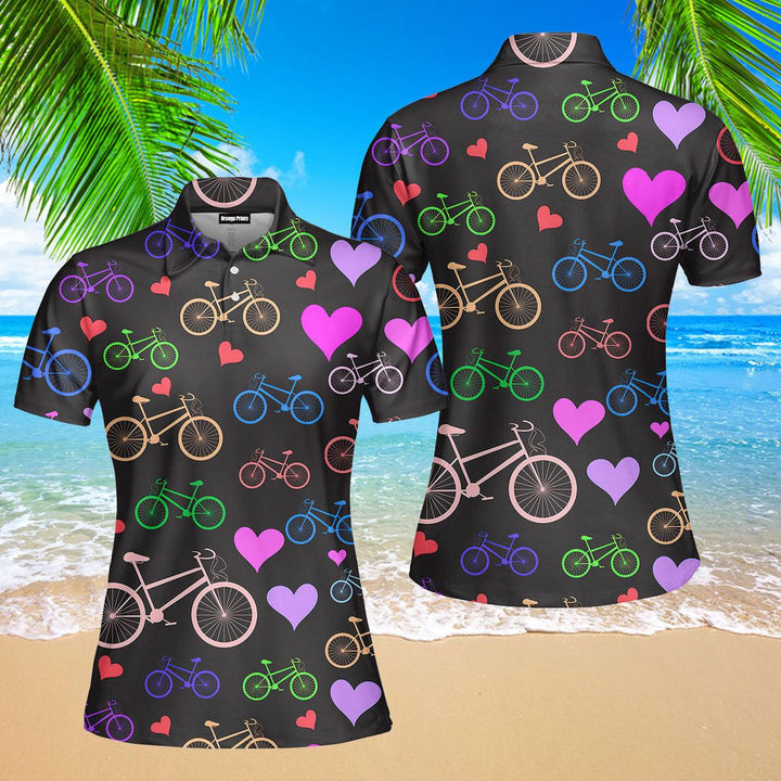 Multicolored Bikes And Hearts Polo Shirt For Women