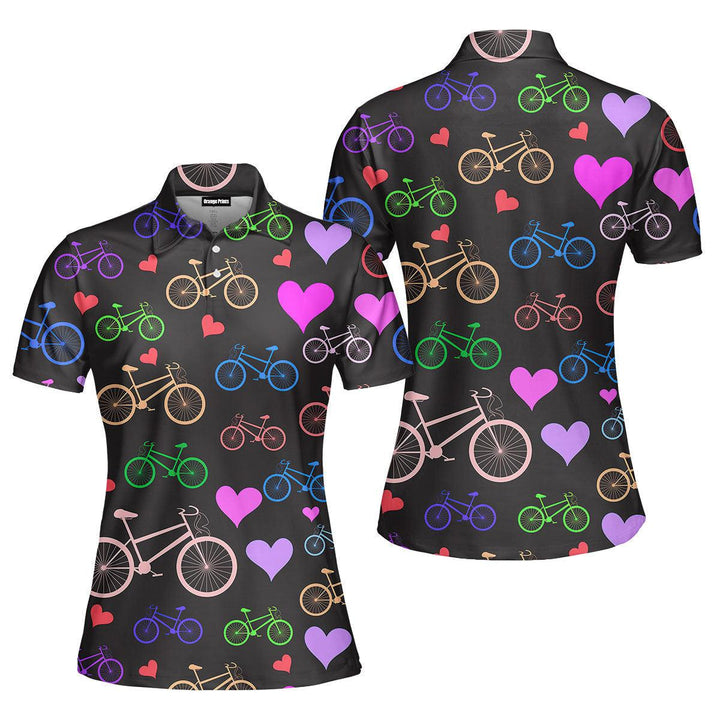 Multicolored Bikes And Hearts Polo Shirt For Women