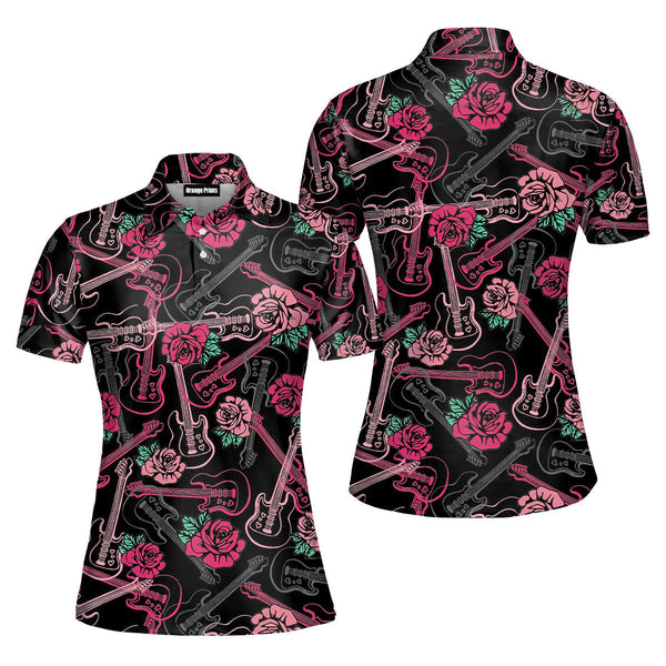 Music Guitars Melody And Rose Polo Shirt For Women