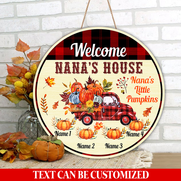 Nanas Little Pumpkins Custom Round Wood Sign | Home Decoration | Waterproof | WN1179-Colorful-Gerbera Prints.