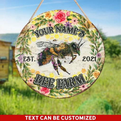 Natures Bee Farm Custom Round Wood Sign | Home Decoration | Waterproof | WN1149-Colorful-Gerbera Prints.