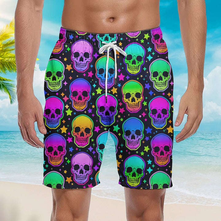 Neon Bright Skulls Violet And Colorful Beach Shorts For Men