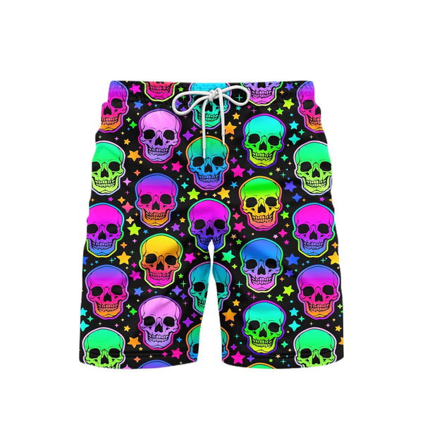 Neon Bright Skulls Violet And Colorful Beach Shorts For Men