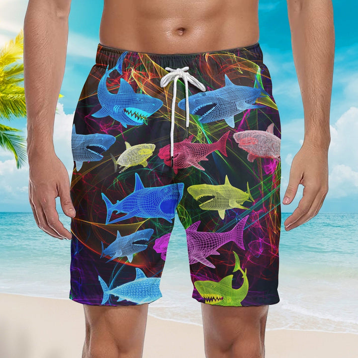 Neon Glowing Shark Beach Shorts For Men