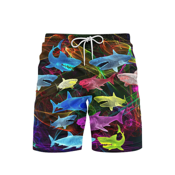 Neon Glowing Shark Beach Shorts For Men