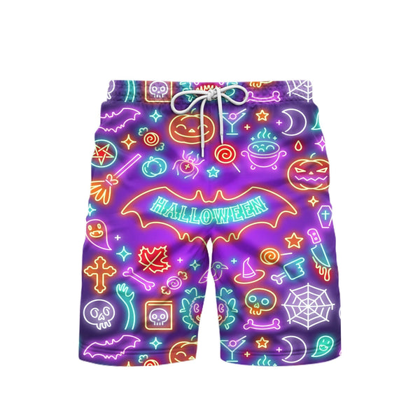 Neon Halloween Night Pattern Violet And Colorful Beach Shorts For Men