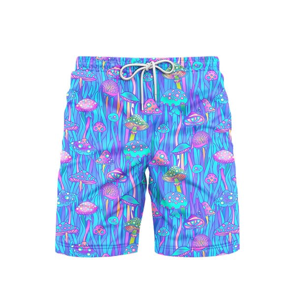 Neon Hippie Mushroom Beach Shorts For Men