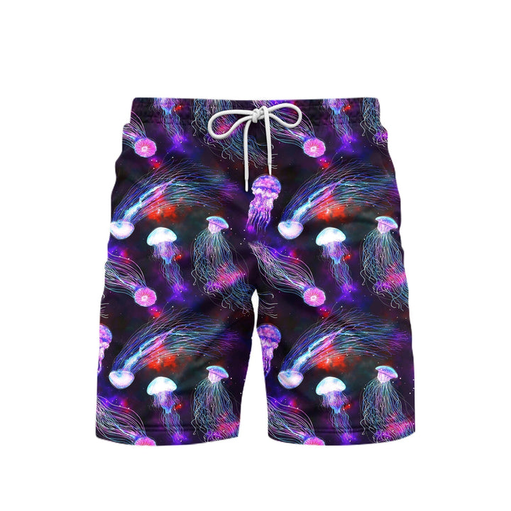 Neon Jellyfish Pattern Galaxy Beach Shorts For Men