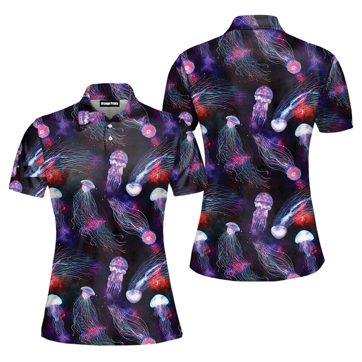 Neon Jellyfish Pattern Polo Shirt For Women