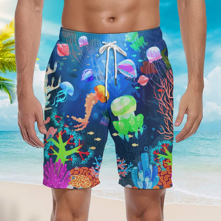 Neon Jellyfish Under The Sea Beach Shorts For Men
