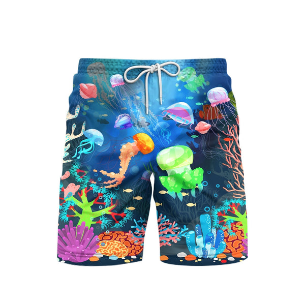 Neon Jellyfish Under The Sea Beach Shorts For Men