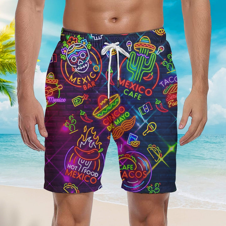 Neon Mexican Party Cinco De Mayo Beach Shorts For Men