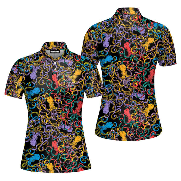 Neon Octopus Polo Shirt For Women