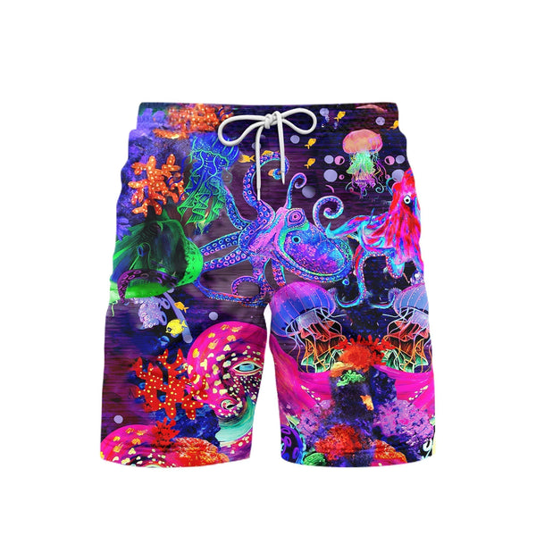 Neon Octopus Purple Beach Shorts For Men