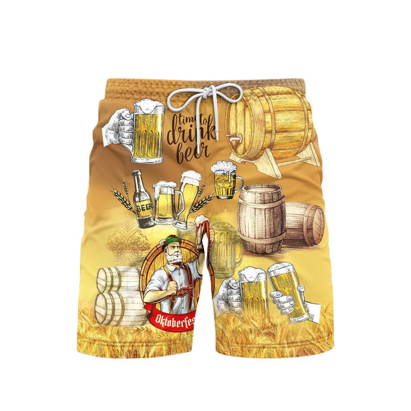 Oktoberfest Time To Drink Beer Yellow Beach Shorts For Men