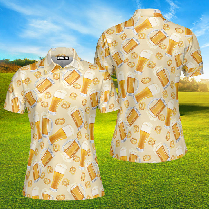 Oktoberfest Yellow Beer Pretzels Polo Shirt For Women