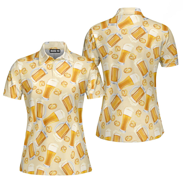 Oktoberfest Yellow Beer Pretzels Polo Shirt For Women