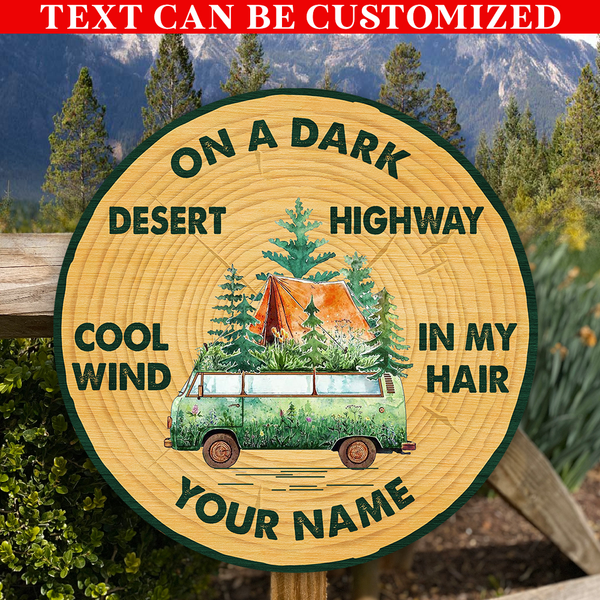 On A Dark Desert Highway Custom Round Wood Sign | Home Decoration | Waterproof | WN1069-Colorful-Gerbera Prints.