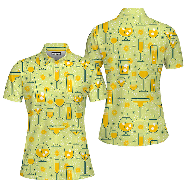 Orange Juice Cocktail Pattern Polo Shirt For Women