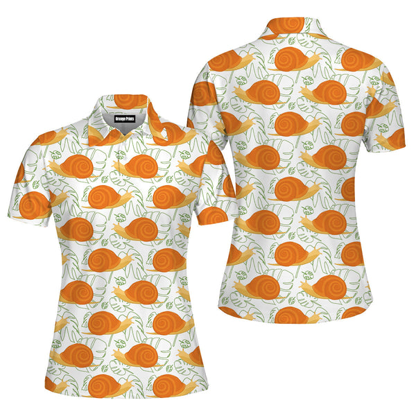 Orange Snails With Monstera Leaves Polo Shirt For Women