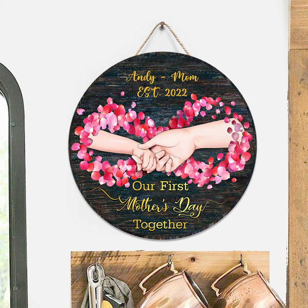 Our First Mother's Day Together Custom Round Wood Sign | Home Decoration | Waterproof | WN1213-Colorful-Gerbera Prints.
