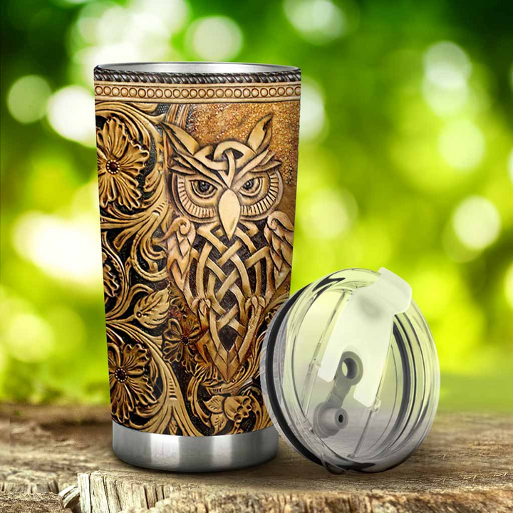 Owl Leather Pattern Stainless Steel Tumbler Cup | Travel Mug | TC3241