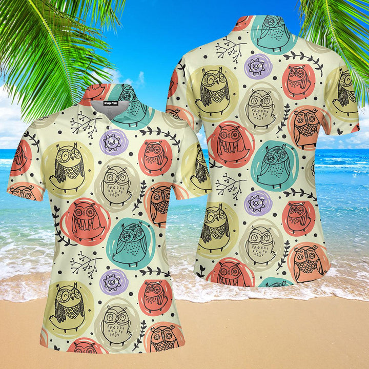 Owl Multicolor Amazing Design Polo Shirt For Women
