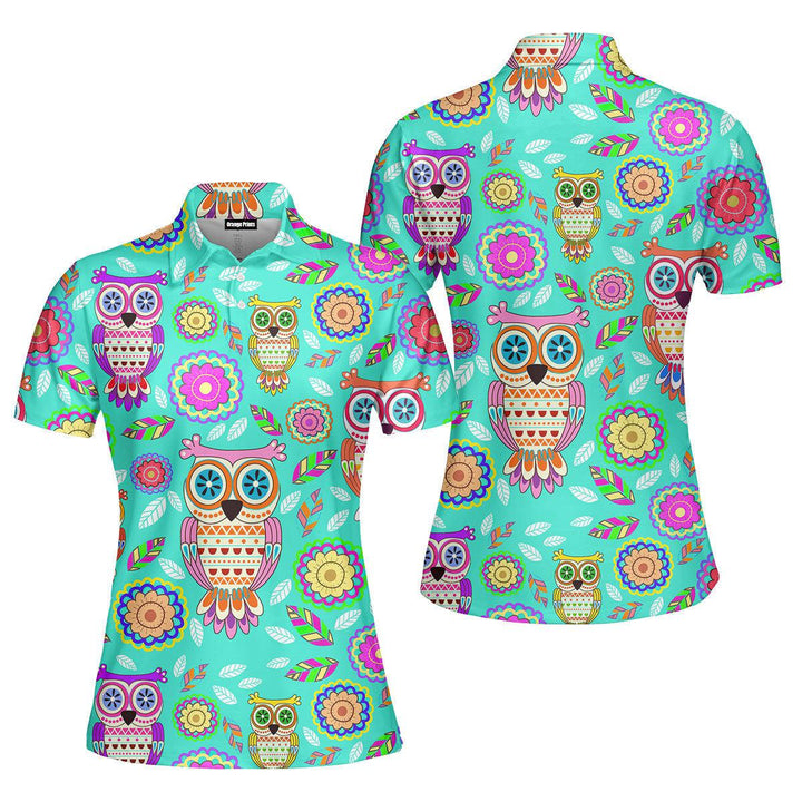 Owls Floral Tropical Polo Shirt For Women