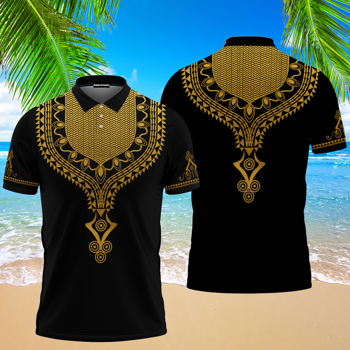 Gold Pattern Dashiki Polo Shirt For Men PO2077