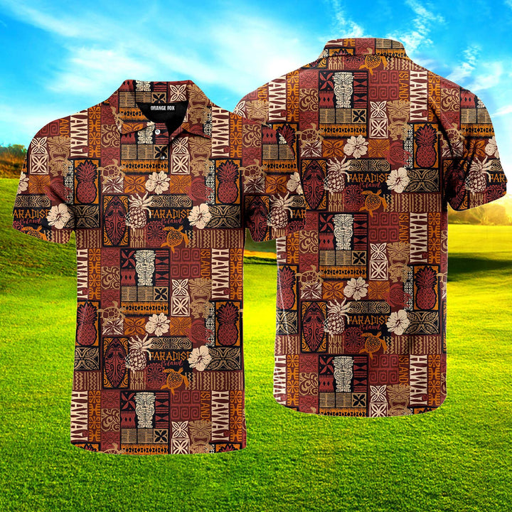 Tiki Hawaiian Style Tribal Polo Shirt For Men