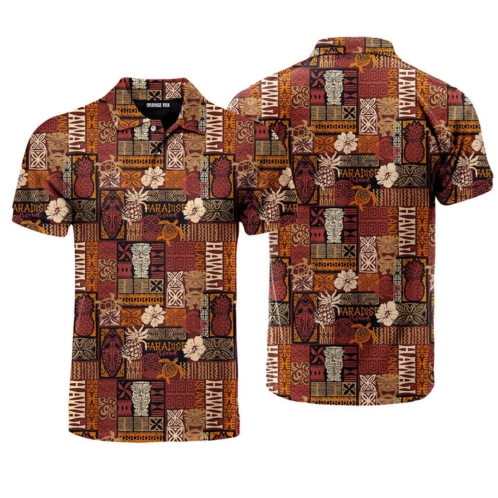 Tiki Hawaiian Style Tribal Polo Shirt For Men