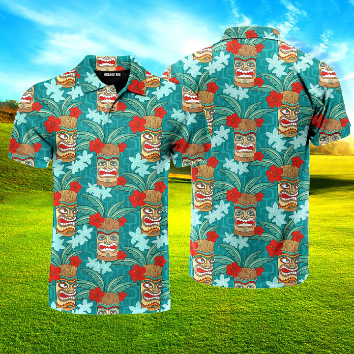 Tiki Mask Aloha Polo Shirt For Men