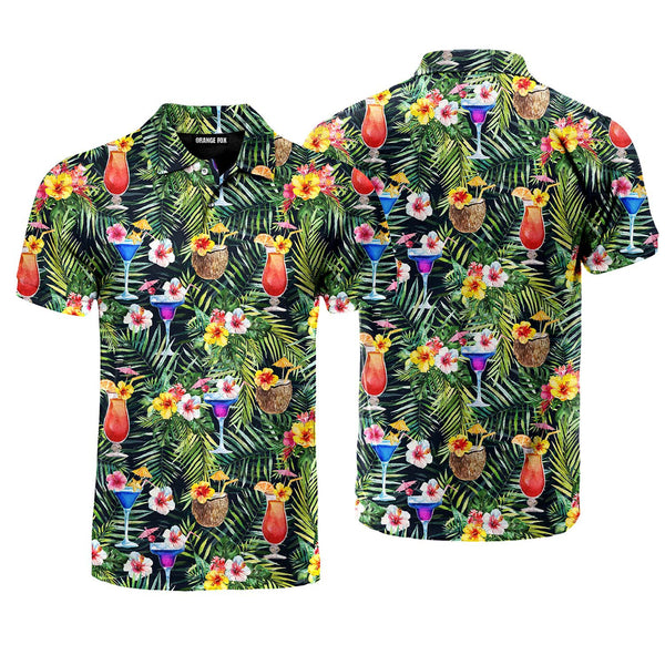 Bright Cocktails With Colorful Flowers Polo Shirt For Men