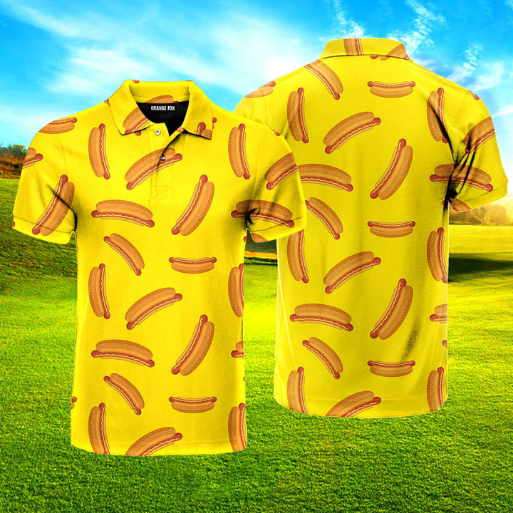 Hot Dog On Yellow Polo Shirt For Men