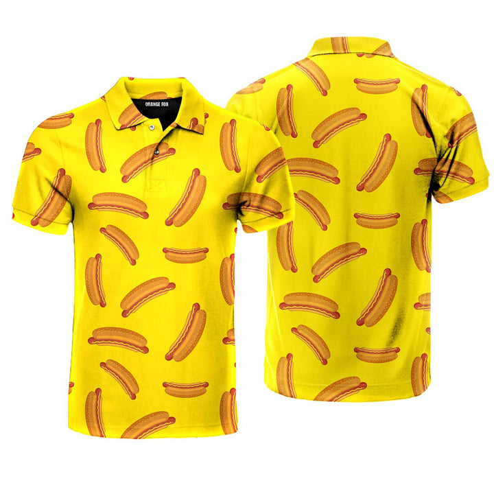 Hot Dog On Yellow Polo Shirt For Men